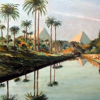 Painting titled "un canal en Egypte" by Andre Blanc, Original Artwork, Oil