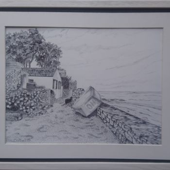 Drawing titled "Plage du Vieil (Ven…" by Michèle Cerbello (Peintre), Original Artwork, Ballpoint pen Mounted on Cardboard