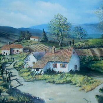 Peinture intitulée "village rural" par Peintrecherabi, Œuvre d'art originale