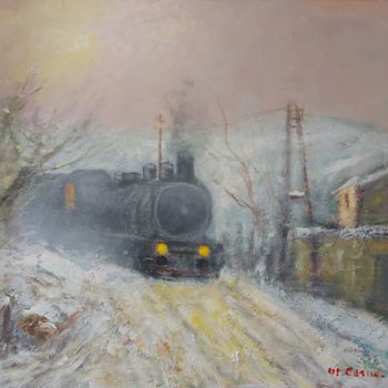 Painting titled "Le train ." by Michel Cornu, Original Artwork, Acrylic