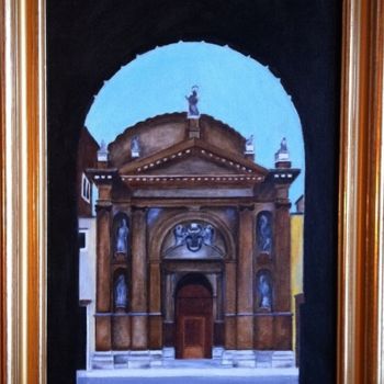 Schilderij getiteld "L'église Florentine" door Michèle Monnet, Origineel Kunstwerk