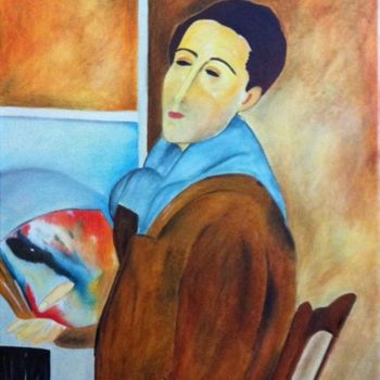 Painting titled "Portrait de Modigli…" by Michèle Monnet, Original Artwork