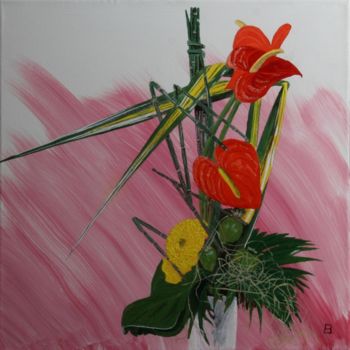Schilderij getiteld "91-rec-bouquet-anth…" door Bernard Ledoyen, Origineel Kunstwerk, Olie