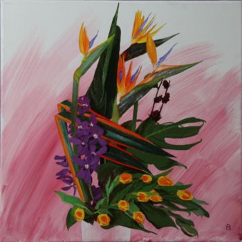 Painting titled "90 bouquet-orchidee…" by Bernard Ledoyen, Original Artwork, Oil