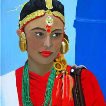 Peinture intitulée "272-jeune-nepalaise…" par Bernard Ledoyen, Œuvre d'art originale, Huile