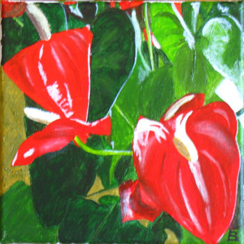 Painting titled "288-anthuriums.jpg" by Bernard Ledoyen, Original Artwork, Oil