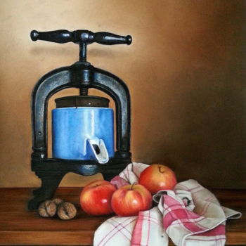 Pintura titulada "Pressoir et pommes" por Cathy Cheneau, Obra de arte original, Pastel