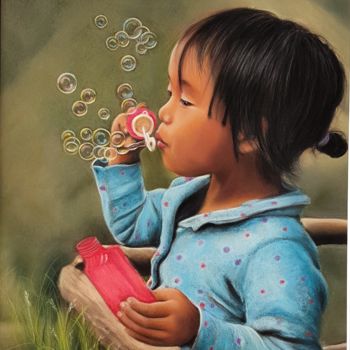 绘画 标题为“Bulles de savon” 由Cathy Cheneau, 原创艺术品, 粉彩