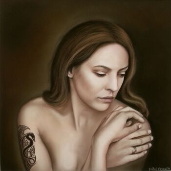 Peinture intitulée "Femme tatouée" par Cathy Cheneau, Œuvre d'art originale, Pastel