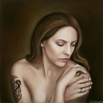 Painting titled "Femme tatouée" by Cathy Cheneau, Original Artwork, Pastel