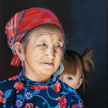 Peinture intitulée "Grand-mère et sa pe…" par Cathy Cheneau, Œuvre d'art originale, Pastel