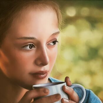 Peinture intitulée "Jeune fille rêveuse" par Cathy Cheneau, Œuvre d'art originale, Pastel