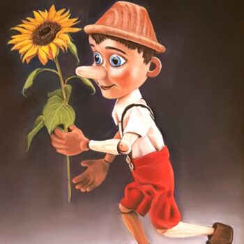 Peinture intitulée "Pinocchio et sa fle…" par Cathy Cheneau, Œuvre d'art originale, Pastel