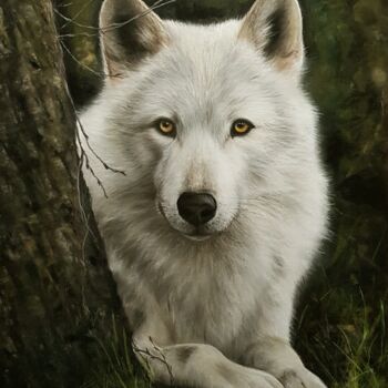 Dessin intitulée "Loup dans les bois" par Cathy Cheneau, Œuvre d'art originale, Pastel