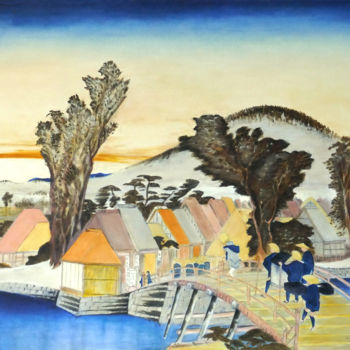 Malarstwo zatytułowany „Village au bord de…” autorstwa Jade, Oryginalna praca, Olej