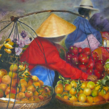 Painting titled "Marché coloré" by Jade, Original Artwork, Oil