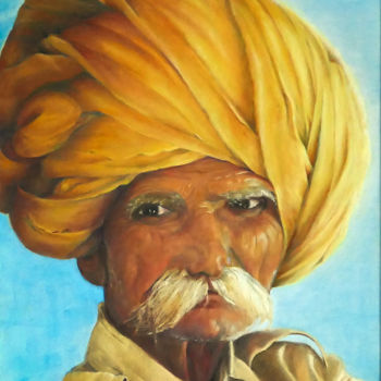 Painting titled "Le turban jaune" by Jade, Original Artwork, Oil