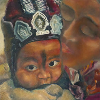 Peinture intitulée "Chapeau rouge" par Jade, Œuvre d'art originale, Huile