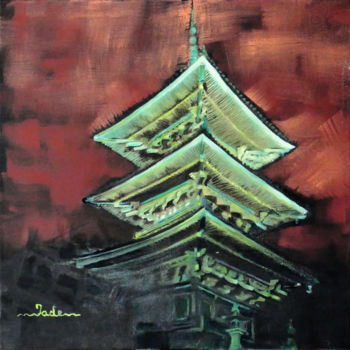 Pittura intitolato "un temple, le soir" da Jade, Opera d'arte originale, Olio