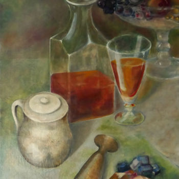 Painting titled "Liqueur et fruits" by Jade, Original Artwork, Oil