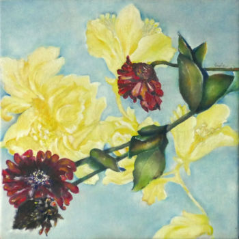 「Fleurs coupées」というタイトルの絵画 Jadeによって, オリジナルのアートワーク, オイル
