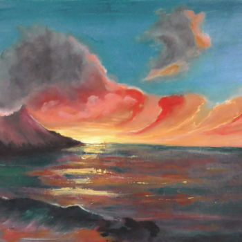 Pittura intitolato "coucher de soleil" da Jade, Opera d'arte originale, Olio