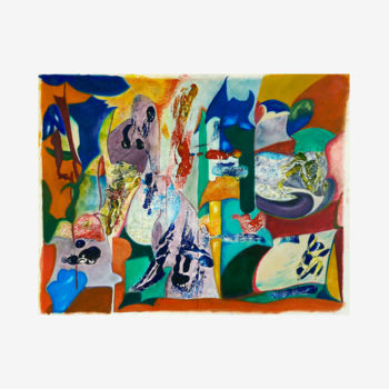 Картина под названием "chaos de couleurs" - Jade, Подлинное произведение искусства, Масло