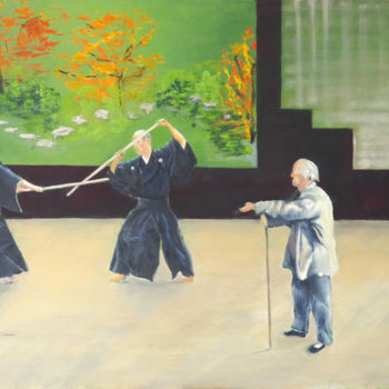 Painting titled "Kendo sous surveill…" by Jade, Original Artwork, Oil