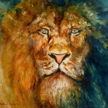 Painting titled "Lion" by Galerie Peinture  Arts De Lyon, Original Artwork, Oil