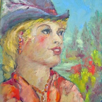 Painting titled "femme-au-chapeau.jpg" by Maxemile, Original Artwork, Oil