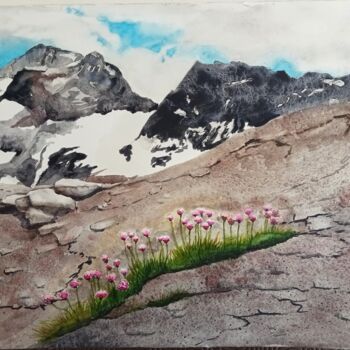 Painting titled "Armeria alpina" by Jean-Claude Pelletier, Original Artwork, Watercolor