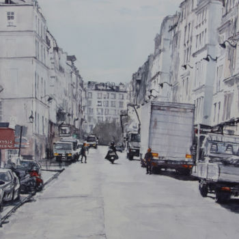 Pintura intitulada "Paris rue Turenne" por Luca Pellizzari, Obras de arte originais, Aquarela