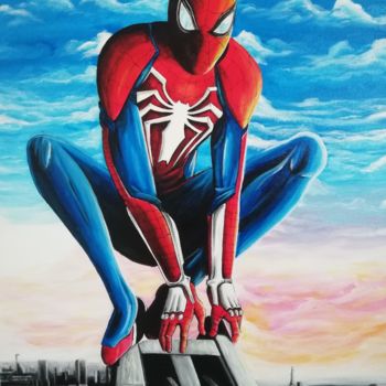 Painting titled "Spider-man" by Mickael Pelletier (Mickael's portaits), Original Artwork, Acrylic