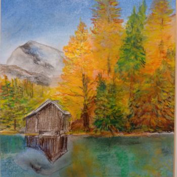 Peinture intitulée "Automne canadien" par Marianne Décotterd, Œuvre d'art originale, Pastel Monté sur Verre