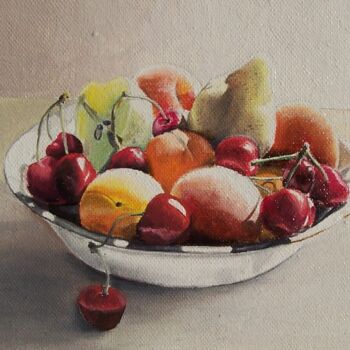 Painting titled "Petite nature morte…" by Pen, Original Artwork, Oil Mounted on Wood Stretcher frame