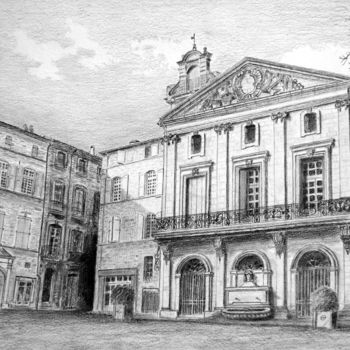 Disegno intitolato "Place Gambetta, Péz…" da Moa Dessins, Opera d'arte originale