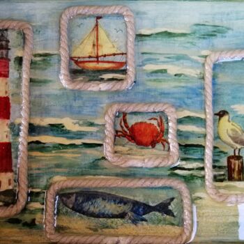 Painting titled "UN PHARE EN MER" by Pénellope Van Haver, Original Artwork, Resin