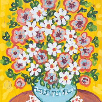 Peinture intitulée "Bouquet jaune" par Pénélope Likos, Œuvre d'art originale, Acrylique