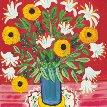 Peinture intitulée "Bouquet rouge" par Pénélope Likos, Œuvre d'art originale, Acrylique