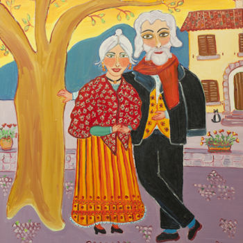 Painting titled "Les amoureux" by Pénélope Likos, Original Artwork, Acrylic