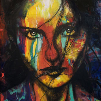 Malerei mit dem Titel "Face (70x100cm)" von Peng Nghia, Original-Kunstwerk, Acryl