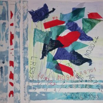 Textile Art titled "Au port" by Penny G Peckmann, Original Artwork, Embroidery Mounted on Cardboard
