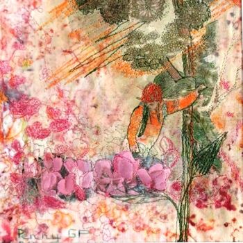 Textile Art titled "Au jardin 3" by Penny G Peckmann, Original Artwork, Fabric