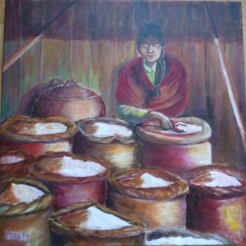 Malerei mit dem Titel "Marché aux riz - LA…" von Penny G Peckmann, Original-Kunstwerk, Acryl