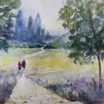 Painting titled "promenade-a-2.jpg" by Penny G Peckmann, Original Artwork, Watercolor