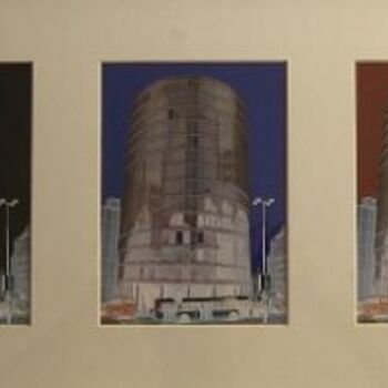 Peinture intitulée "Tower and bus" par Georges Pentidis, Œuvre d'art originale, Huile