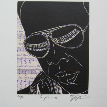 Printmaking titled "Le pianiste" by Georges Pentidis, Original Artwork, Engraving