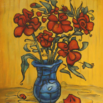 Peinture intitulée "Bouquet on a yellow…" par Irina Green, Œuvre d'art originale, Huile Monté sur Châssis en bois