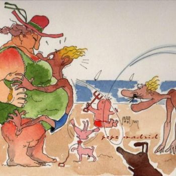 Rysunek zatytułowany „Juegos de playa 1.…” autorstwa Pepe Madrid, Oryginalna praca