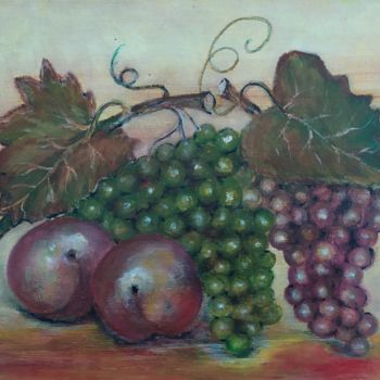 Peinture intitulée "Pêche et raisins" par Pepo-Galerie74, Œuvre d'art originale, Acrylique